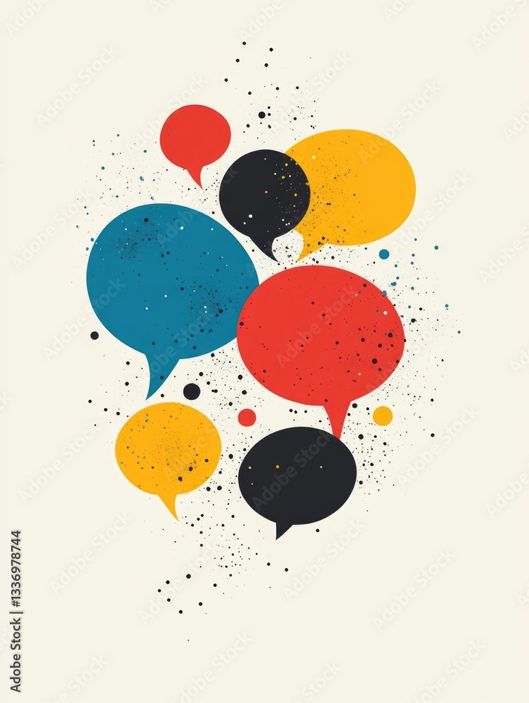 Poster group of bright and colorful speech bubbles on a white background