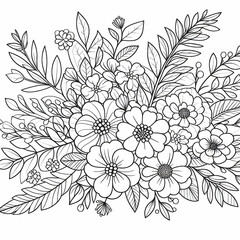 Fototapeta premium coloring page of a flowers , coloring book page, clean line art, white background