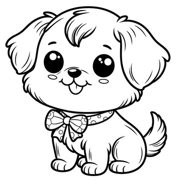 recommend clip art: coloring page of a cute dog , coloring book page, clean line art, white background