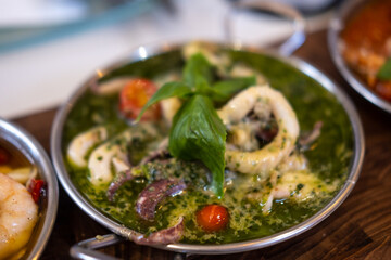 Pesto Squid Tapas, an appetizer or snack in Spanish cuisine