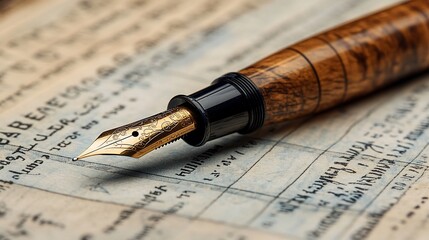Antique wooden fountain pen on vintage paper.
