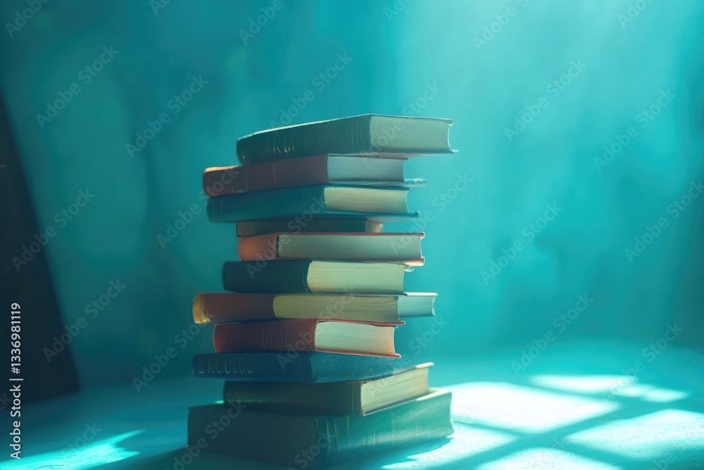 Poster A stack of books sitting on a table
