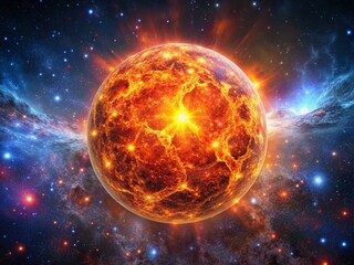 Obraz premium Celestial Inferno: Fiery Orb in Starry Cosmos - High-Resolution Stock Photo