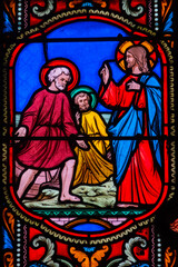 Stained glass (19th century) of Jesus calls the apostles.