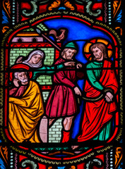 Fototapeta premium Stained glass (19th century) of Denial of Saint Peter the Apostle.