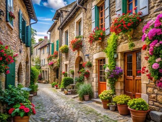 Fototapeta premium Charming French Old Town: Cobblestone Streets and Historic Buildings