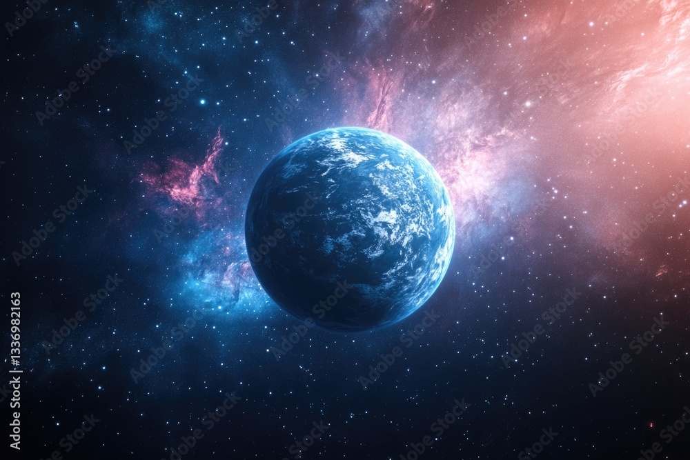 Aufkleber A planet floating in space with stars and galaxies in the background