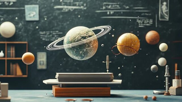 Conceptual Model of Planets in a Classroom, Educational Concept with Space Objects