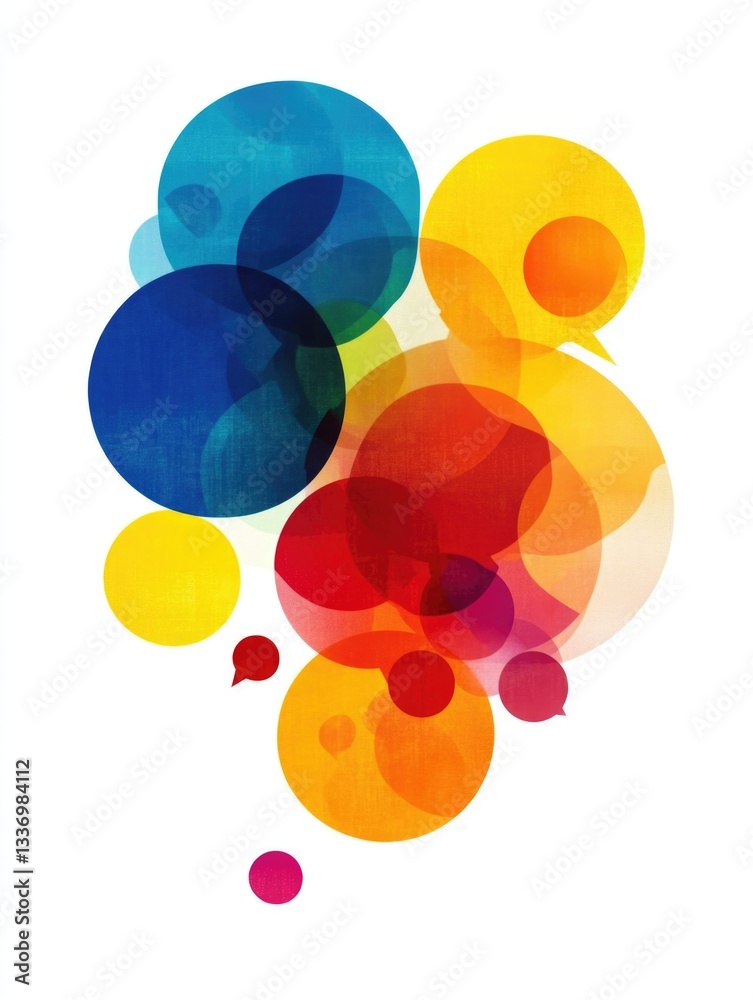Poster a collection of colorful bubbles floating on a clean white surface