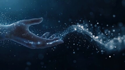 Reaching Hand, Digital Connection, Night Sky Background