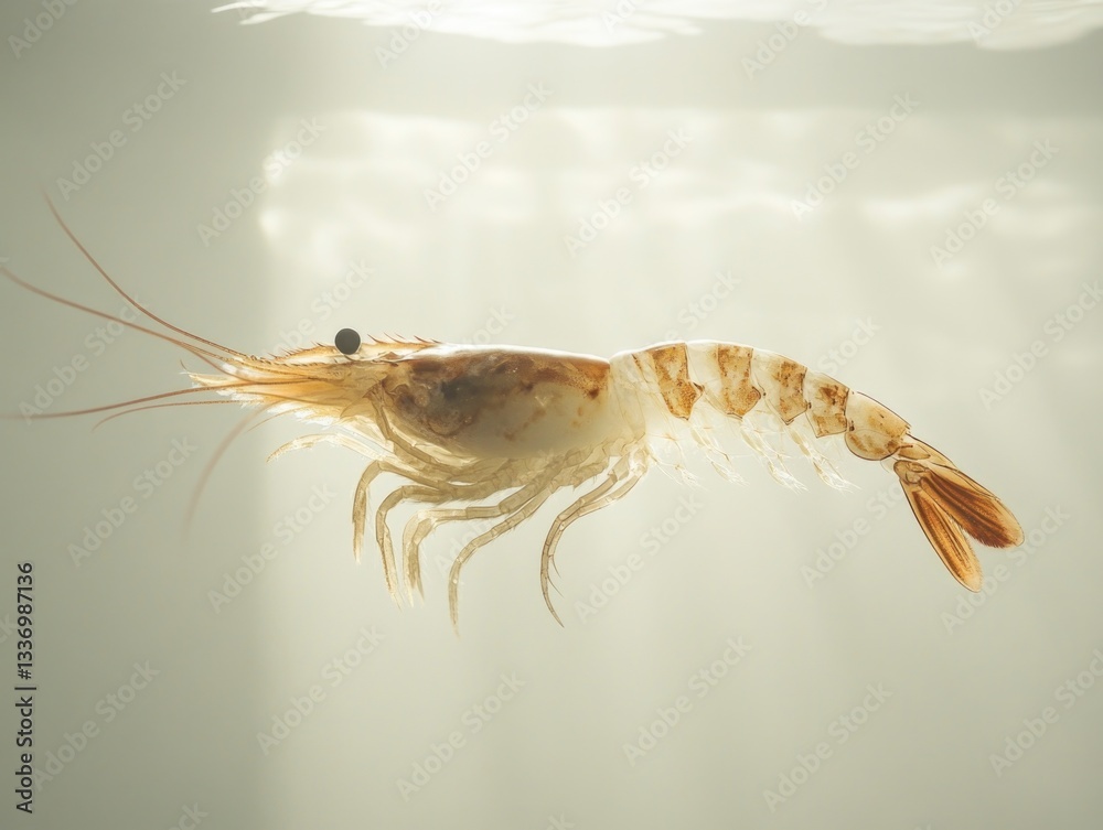Poster a single shrimp floating on the surface of the water