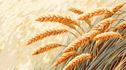 Mature wheat spikelet with natural golden tones, illustrating grain production, organic farming, and nature’s bounty, perfect for editorial visuals, stylized comic book illustration