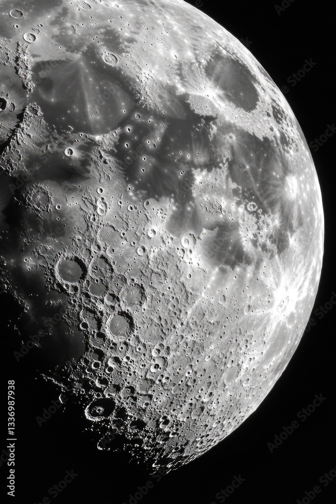 Poster a grayscale image of the moon, perfect for use in scientific or educational contexts