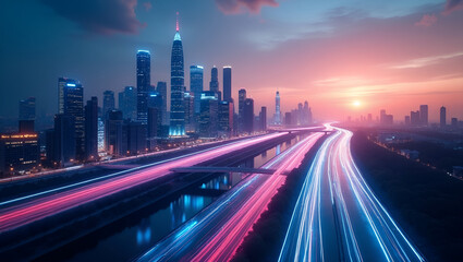 Fototapeta premium Futuristic Smart City with Digital Data Flow and High-Speed Connectivity