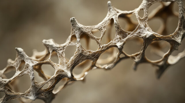A striking close-up of a lone dried cholla cactus skeleton, its intricate lattice-like structure casting mesmerizing shadows