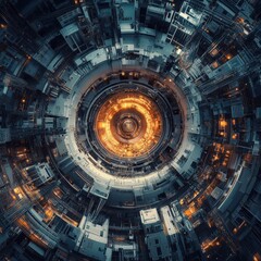 Fototapeta premium A top-down view of a high-tech nuclear fusion facility, emphasizing innovation