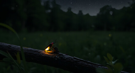 A firefly glowing in the dark signifies the silent exchange of energy and signals that govern the natural world.