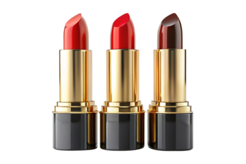 stylish red lipstick collection with sleek black and gold design on dark backdrop