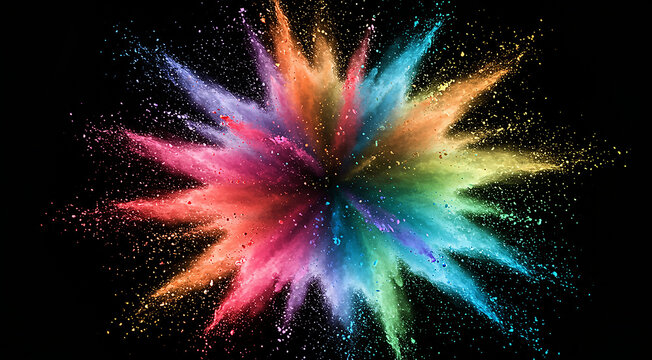 A dynamic burst of multicolored powder exploding outward