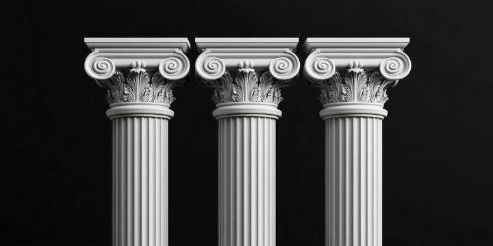 Classic Greek marble pillars against a black background - 3D illustration