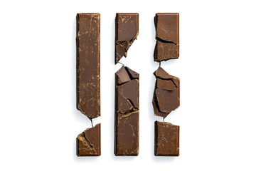 a broken chocolate bar with a broken piece cutout image and isolated on transparent background 