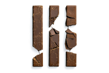 a broken chocolate bar with a broken piece cutout image and isolated on transparent background 