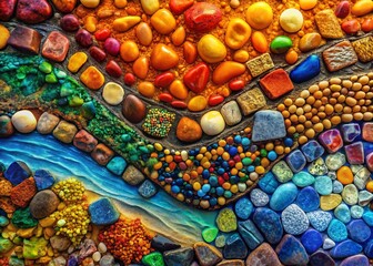 Colorful Stone Mosaic Abstract Landscape: Warm & Cool Tones, Artistic Nature Design