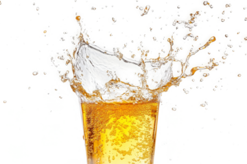 a glass of beer with splashing water cutout image and isolated on transparent background 