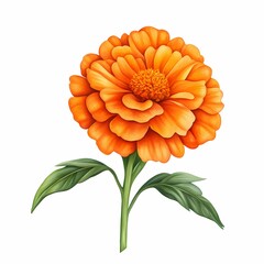 Vibrant orange marigold flower with green leaves.