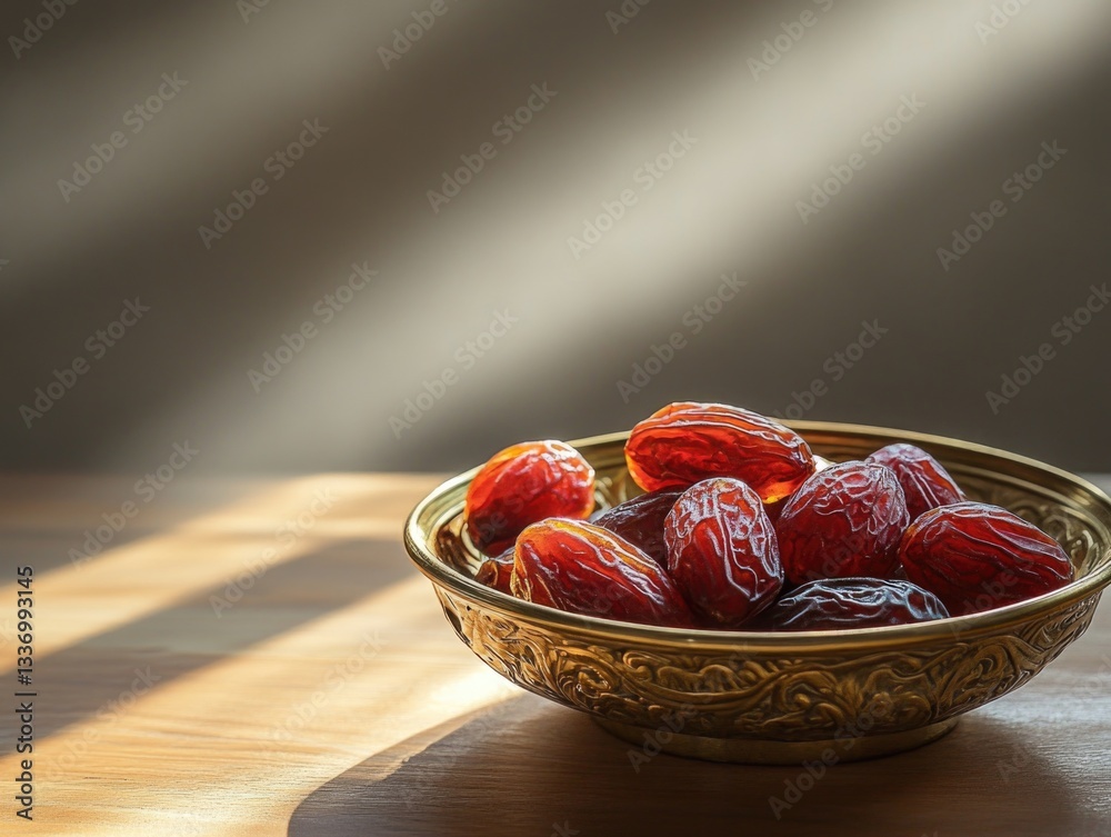 Poster A bowl filled with fresh dates on a table