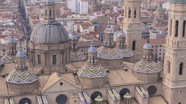 Aerial view of Cathedral-Basilica of Our Lady of the Pillar in Zaragoza, Spain