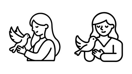 peaceful woman with dove icon, peaceful woman with dove line art - simple line art of peaceful woman with dove, perfect for peaceful woman with dove logos and icons