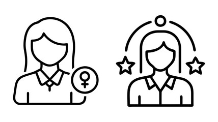 female role model icon, female role model line art - simple line art of female role model, perfect for female role model logos and icons