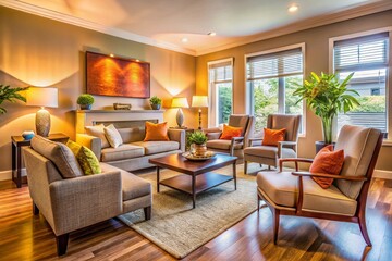 Cozy Modern Living Room with Ambient Lighting - Perfect for Design Projects