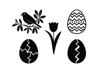 Minimalist Easter Icons Silhouette Set | Spring Holiday Clipart