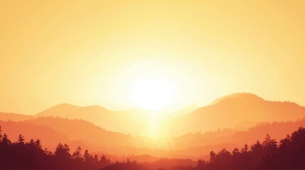 Golden Hour Sunset over Mountain Range Silhouette