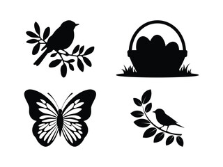 Minimalist Easter Icons Silhouette Set | Spring Holiday Clipart