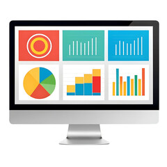 Colorful data charts on a computer screen.