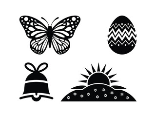 Minimalist Easter Icons Silhouette Set | Spring Holiday Clipart