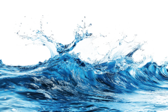 water splash on white background cutout image and isolated on transparent background 