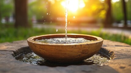 A fountain where water flows upward in reverse time