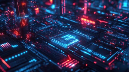 Fototapeta premium Cyberpunk Circuitry: Neon Glow in Digital Metropolis