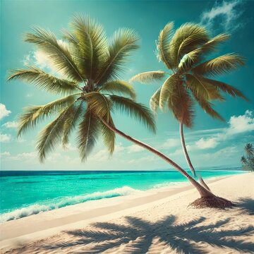 tropical beach with palm trees