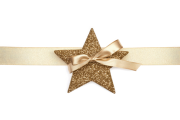 gold glitter star bow cutout image and isolated on transparent background 