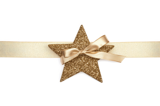 gold glitter star bow cutout image and isolated on transparent background 