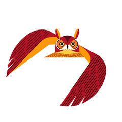 Long Eared Owl flying mid century modern design 