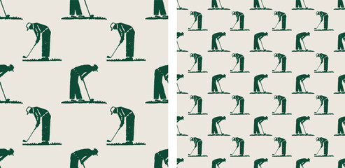 Golf Golfing Sport Vintage Green Seamless Pattern Vector Illustration	
