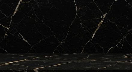 Elegant Black Marble Texture Background with Tabletop Display for Luxury Product Presentation