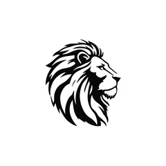 Lion head silhouette  vector Lion Head Profile Illustration: Black-and-White Stylized Design with Flowing Mane