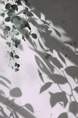 Abstract image with soft shadows from branches with leaves on a light wall. Suitable for backgrounds, textures, interior design blogs and projects related to nature and minimalism.